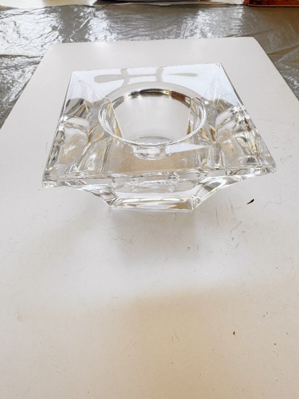 Royal Limited Heavy Cut Crystal 4" Square Pillar Candle Stand Czech Republic NWT